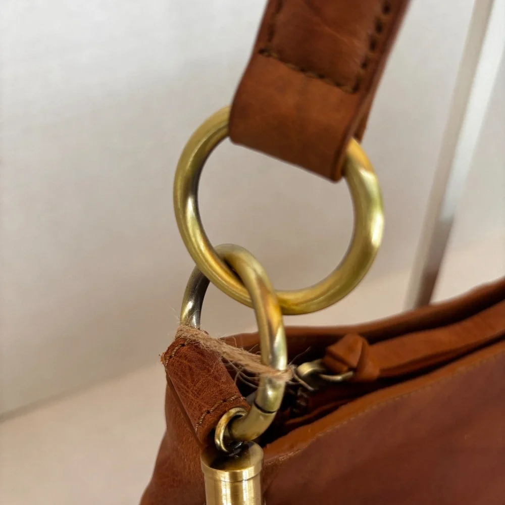 Écotorie‎ Bleu Leather Hobo Bag Women's Brown Tassel Shoulder Bag New